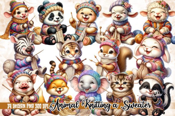 Animal Knitting a Sweater Clipart PNG: Your Go-To Design Asset