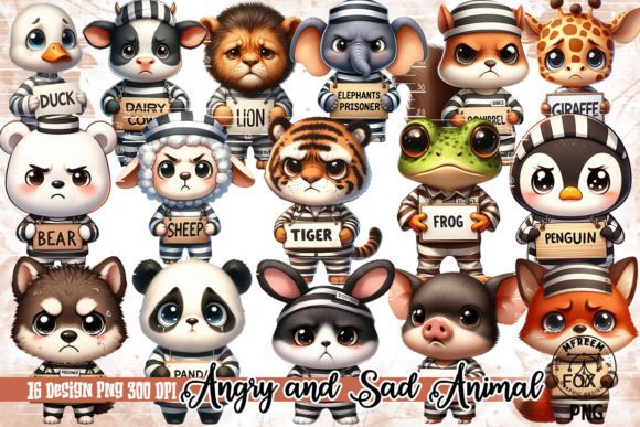Exploring the Emotional Depth of Angry and Sad Animal Sublimation Clipart