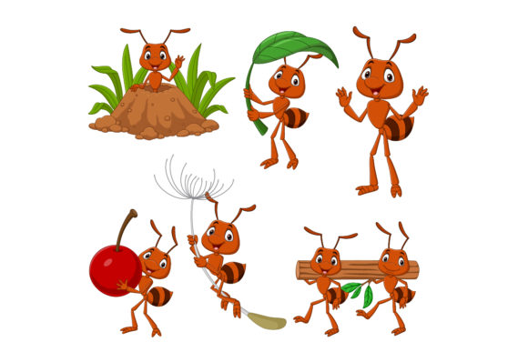 Set of Six Cartoon Brown Ant Animal: A Versatile Design Asset